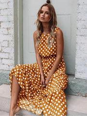 Printed Polka Dot Round-Neck Dress