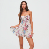 Printed Translucent Floral Wrap-around A-line Mini Dress