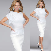 Ruffle Sleeves Pleated Fitted Pencil Dress