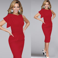 Ruffle Sleeves Pleated Fitted Pencil Dress