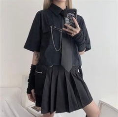 Gothic Button-Up Shirt with Pin