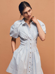 Lapel Single Breasted Striped Skirt