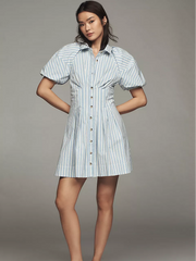 Lapel Single Breasted Striped Skirt