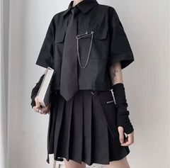 Gothic Button-Up Shirt with Pin