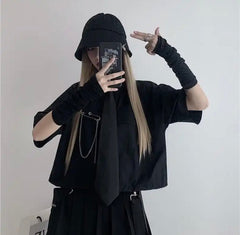 Gothic Button-Up Shirt with Pin