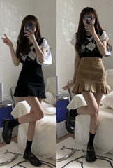 Jupe rétro taille haute à plis bas