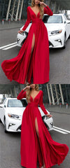 Long Sleeve Floor-Length V-Neck Split Fashion Women's Dress