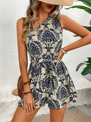 Printed Off-Shoulder Sleeveless Miniskirt Jumpsuit