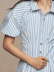 Lapel Single Breasted Striped Skirt