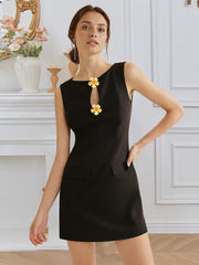 Front button Elegant Sleeveless Waist Dress