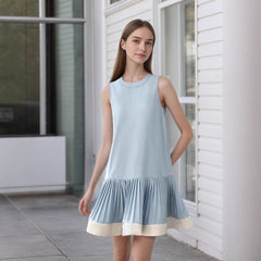 Round Neck Two-Tone Panel Sleeveless Mini Dress