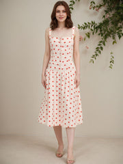 Halter Polka Dot Long Dress, Cinched Waist Dress