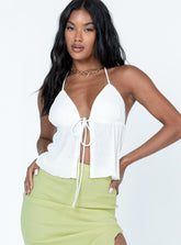 Neckholder-Crop-Top mit Bindeband hinten und Rüschensaum aus Netzstoff