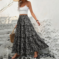 Small Floral Three-Layer Splicing Long Skirt
