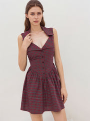 Red Checkered Polo Neck Dress
