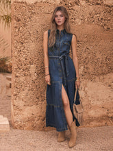 Blue Denim Single-Breasted Multi-Button Long Dress