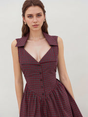 Red Checkered Polo Neck Dress