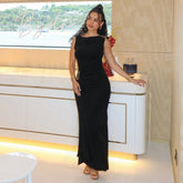 Metal Embellished Pleated Midi Dress