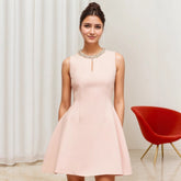 Light Pink Sleeveless Beaded Dress Neck Mini Dress