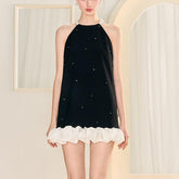 Diamond-Encrusted Strappy Starry Sky A-Line Dress