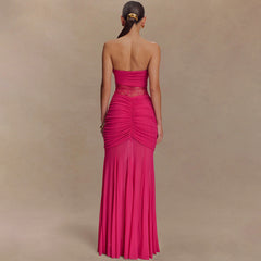 Strapless Maxi Dress With Hollow Pleats
