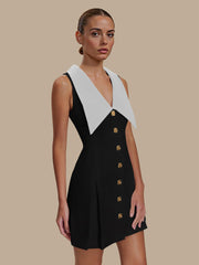 Large Lapel Metal Button Slim Dress