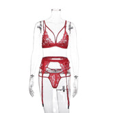 Women Sexy Lingerie Floral Lace Mesh Splicing Triangle Bra Bedroom Boudoir Babydoll Two Piece Set