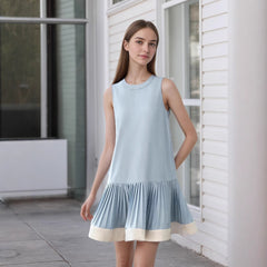 Round Neck Two-Tone Panel Sleeveless Mini Dress