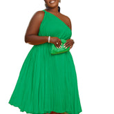 Pleated Off-Shoulder Wide Swing Straps Solid Color