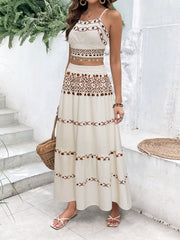 Printed tassel top and skirt two-piece set