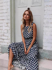 Printed Polka Dot Round-Neck Dress