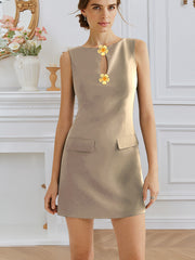 Front button Elegant Sleeveless Waist Dress