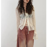 Glitter Knit Self-Tie Plunging Peplum Top