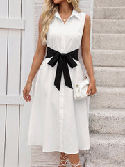Shirt-Style Long Waist-Cinching Dress