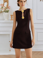 Front button Elegant Sleeveless Waist Dress
