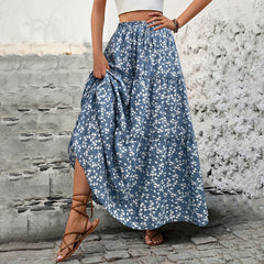 Small Floral Three-Layer Splicing Long Skirt
