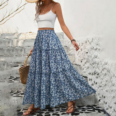 Small Floral Three-Layer Splicing Long Skirt