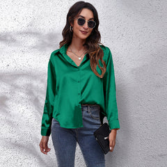 Problem Solved – Drapierte Bluse aus Satin mit Kragen - Schwarz