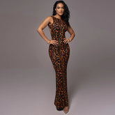 Leopard zipper slit Dress