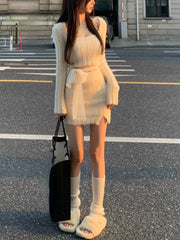 Fuzzy Two-Piece Bow Skirt Set