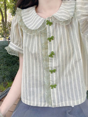 Striped Harajuku Lace Bow Blouse