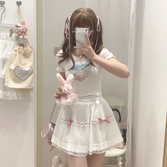 Sweet Love Lace Trim Bow Skort