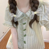 Striped Harajuku Lace Bow Blouse