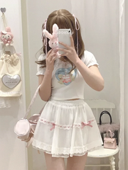 Sweet Love Lace Trim Bow Skort