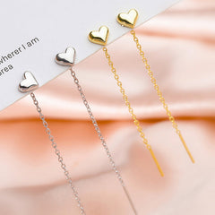 Long Heart Thread Chain Earrings