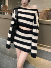 Striped Fuzzy Two-Piece Sweater Set