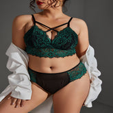 Plus Size Green Lace Bra Panties Set
