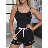 Black Halter Top Shorts Home Wear Set
