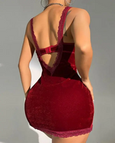 Contrast Lace Backless Velvet Nightdress