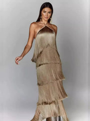 Halter Neck Tassel Backless Dress